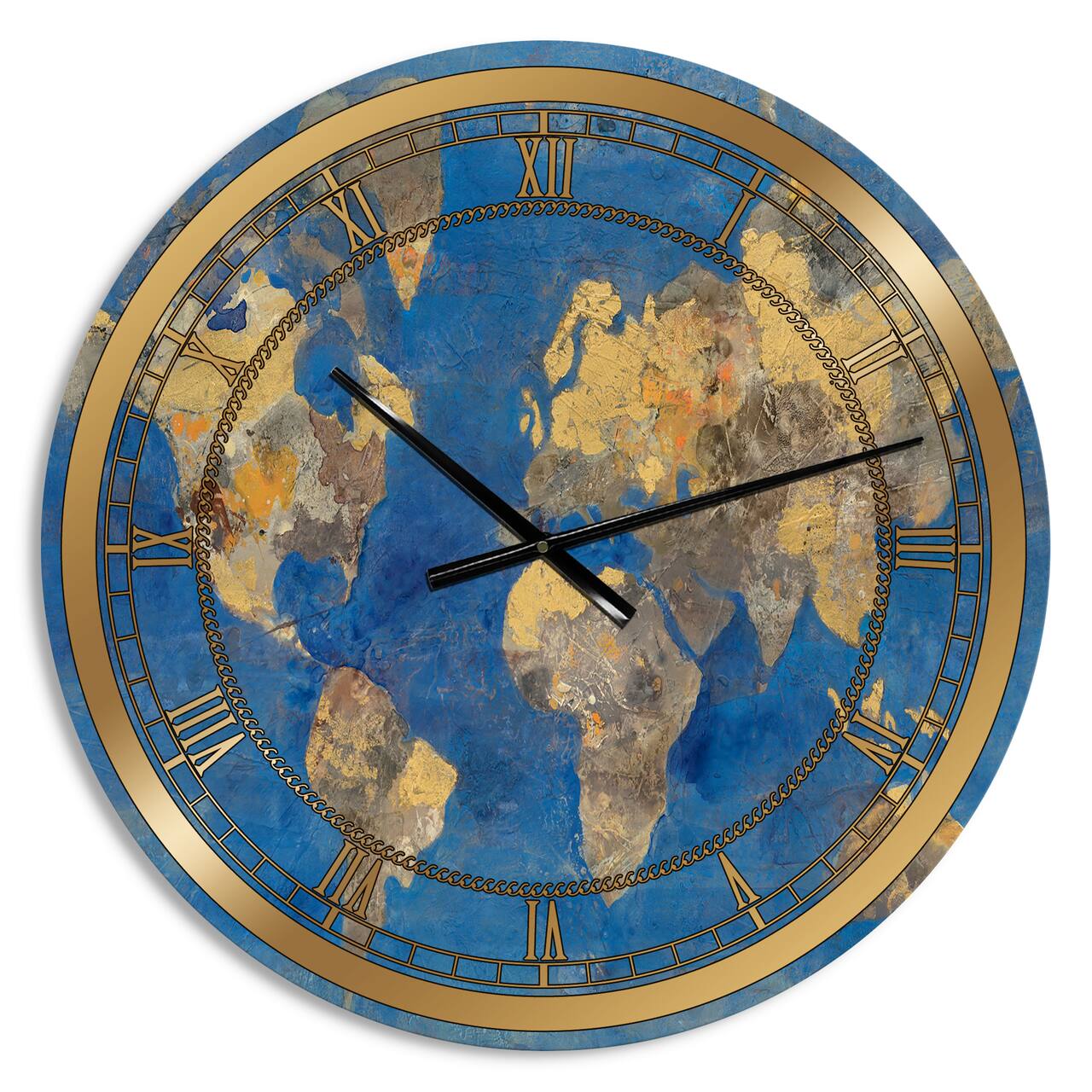 Designart 'Golden Glam World Map Glam Wall Clock